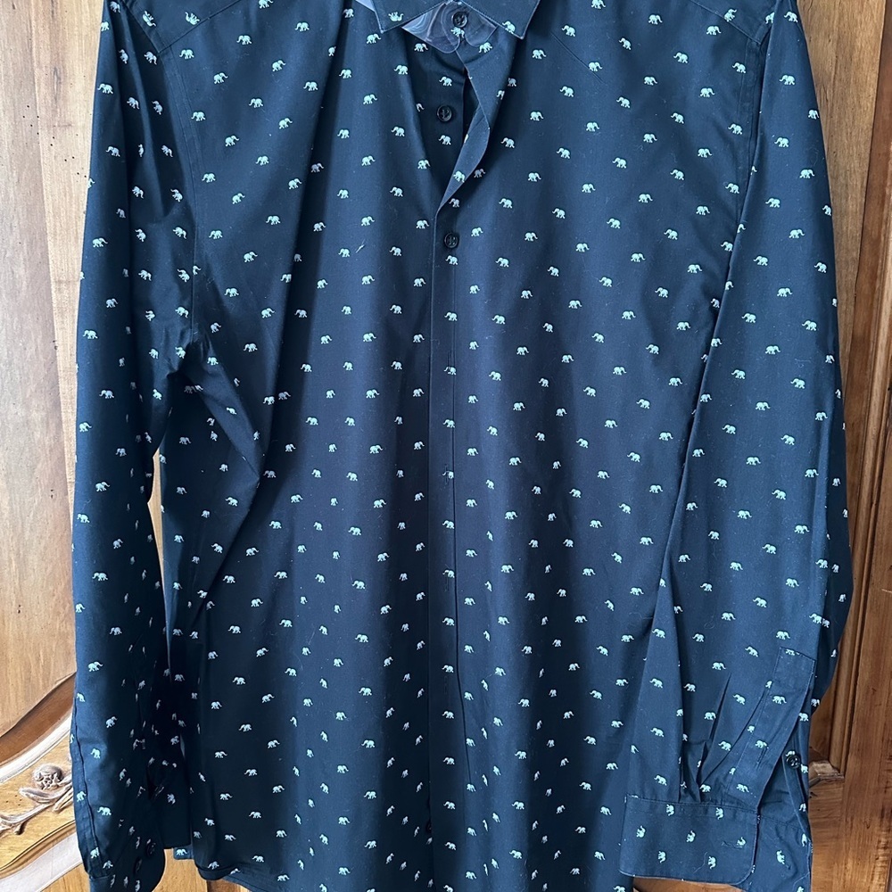 Bar lll Men’s Black Button-Up Shirt with Elephant Pattern